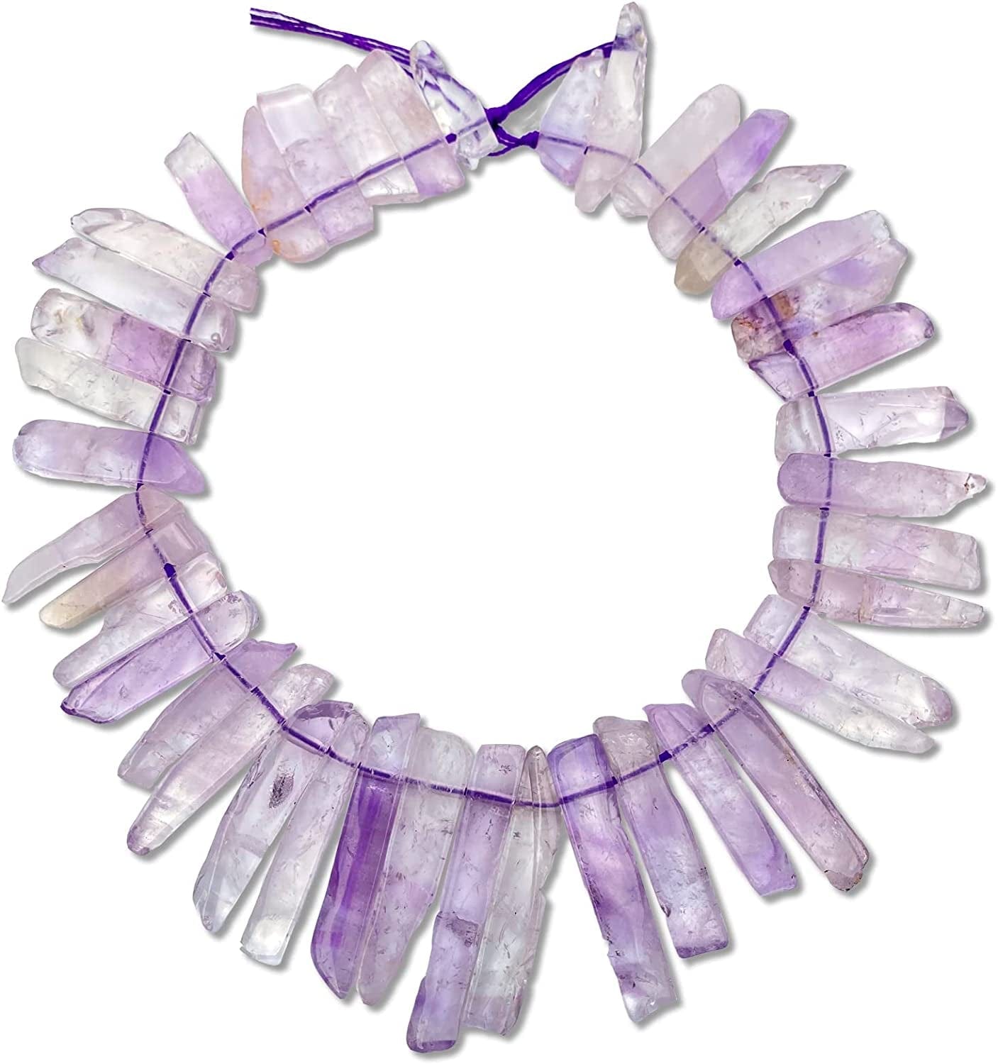 Bulk Real Natural Crystal Stone Charms for Jewelry Making, 30+ Pcs Mix Color Healing Crystal Sticks for Pendants. Assorted Crystal Points Strand Drilled for Craft. Amethyst