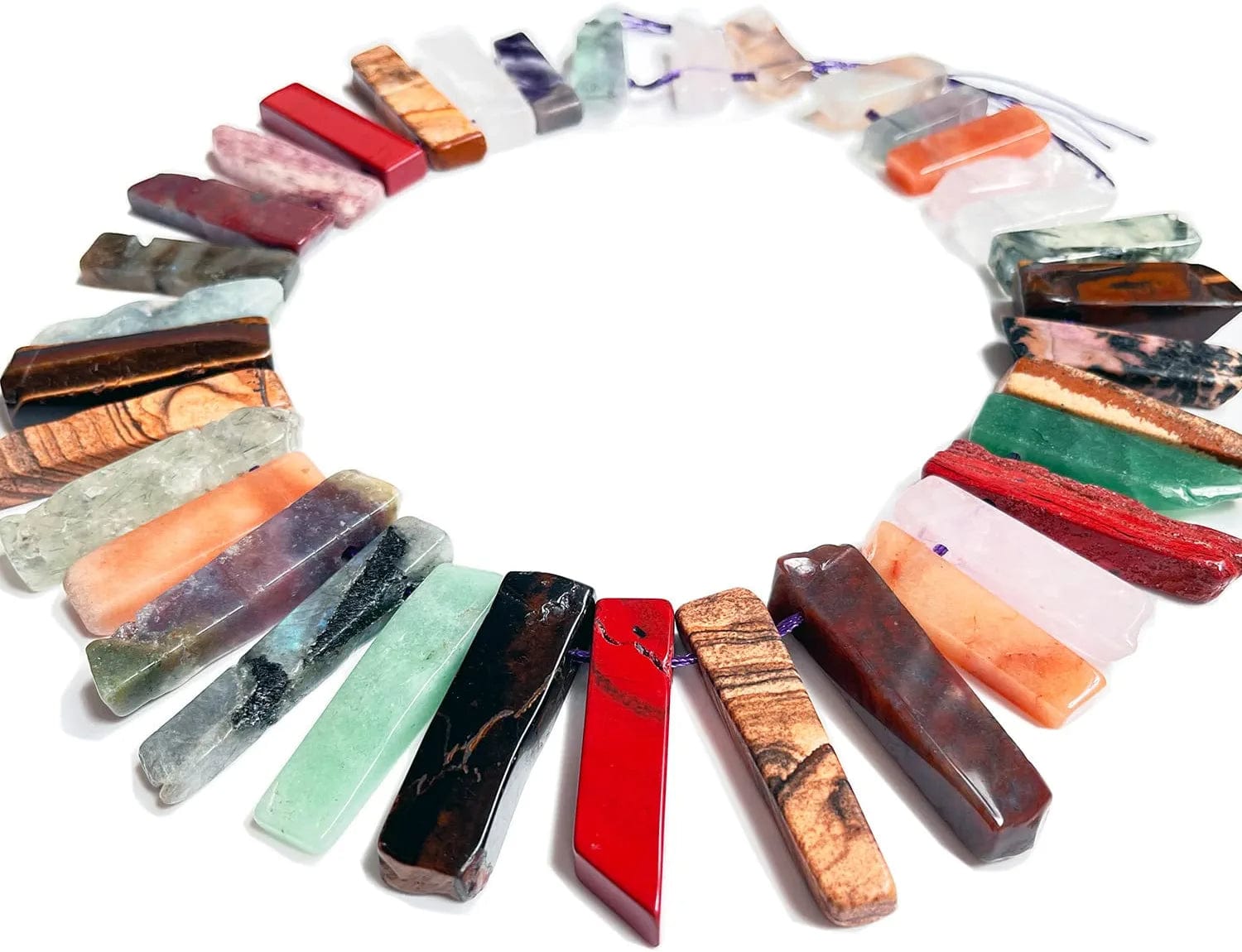 Bulk Real Natural Crystal Stone Charms for Jewelry Making, 30+ Pcs Mix Color Healing Crystal Sticks for Pendants. Assorted Crystal Points Strand Drilled for Craft.