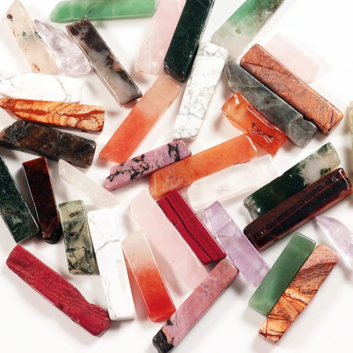 Bulk Real Natural Crystal Stone Charms for Jewelry Making, 30+ Pcs Mix Color Healing Crystal Sticks for Pendants. Assorted Crystal Points Strand Drilled for Craft.