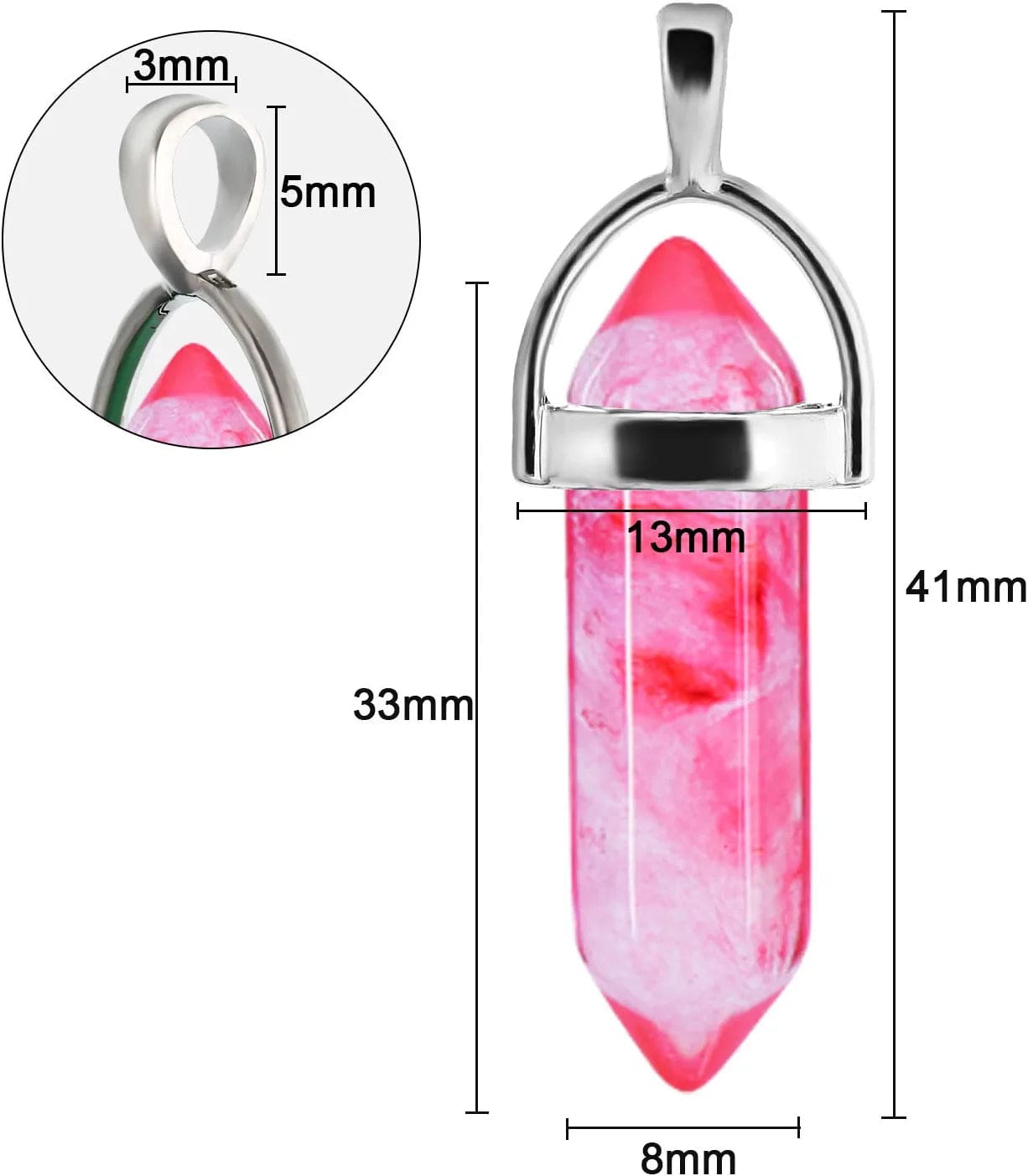 Bullet Shape Gemstone Pendant Hexagonal Chakra Crystal Pointed Quartz Pendants Artificial Stone with Storage Bag (32 Pieces)