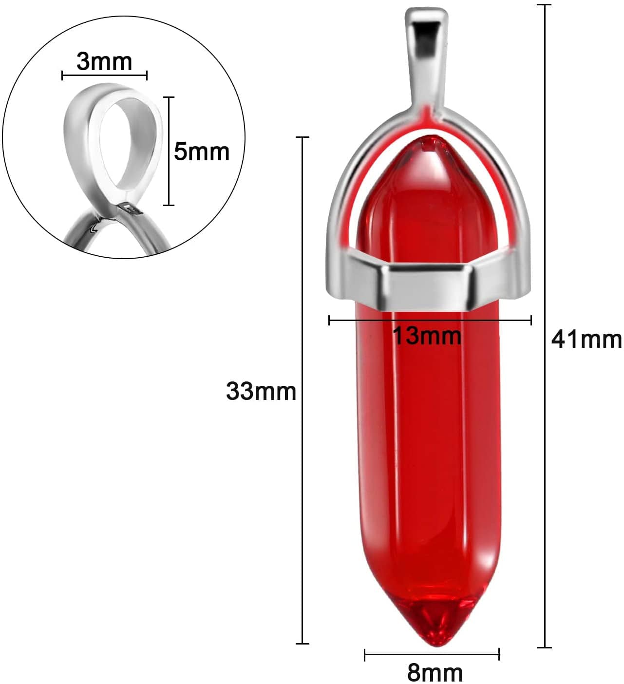 Bullet Shape Gemstone Pendant Hexagonal Chakra Crystal Pointed Quartz Pendants Artificial Stone with Storage Bag (64 Pieces) 64