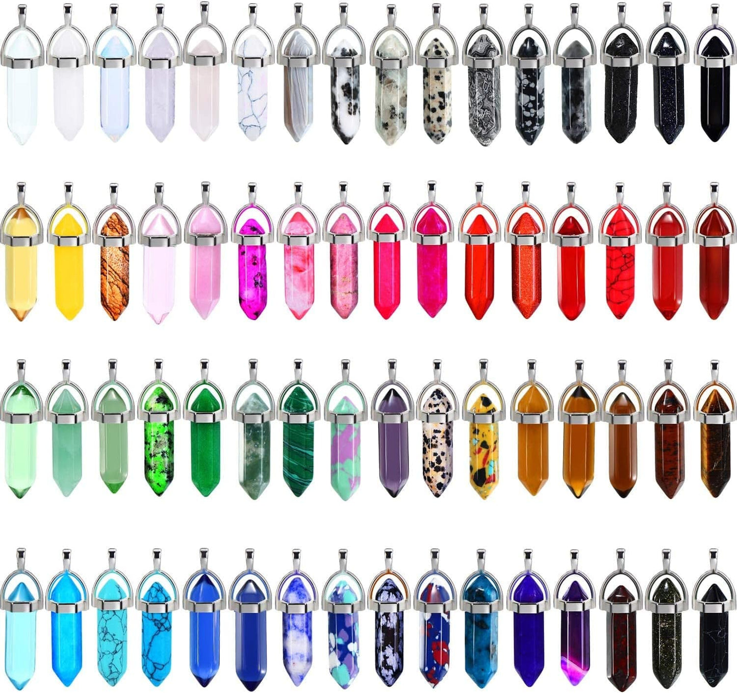 Bullet Shape Gemstone Pendant Hexagonal Chakra Crystal Pointed Quartz Pendants Artificial Stone with Storage Bag (64 Pieces) 64