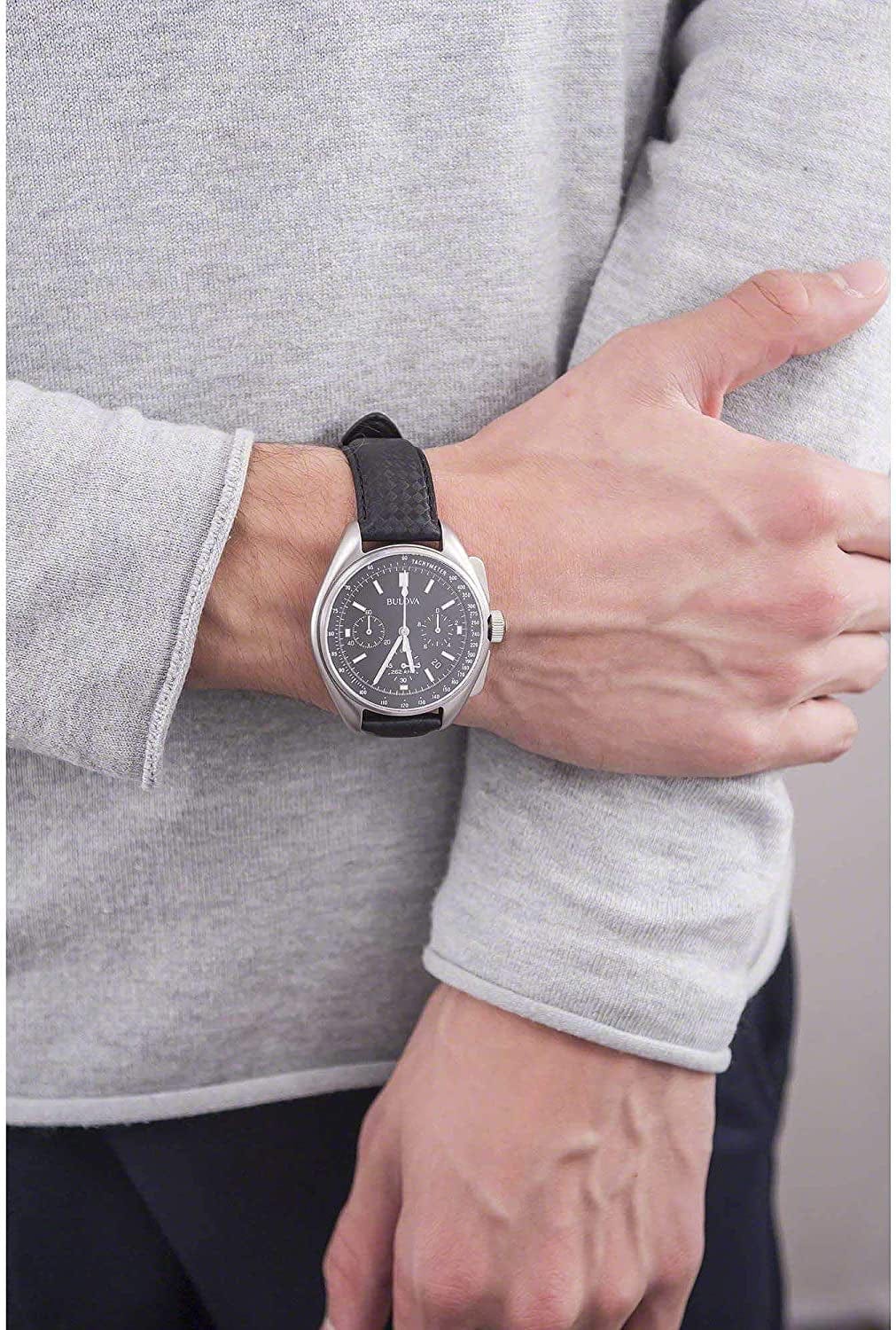 Bulova Men'S Archive Series Lunar Pilot 6-Hand Chronograph High Performance Quartz Stainless Steel and Black Nylon Strap Watch Set, Sapphire Crystal Style: 96B251