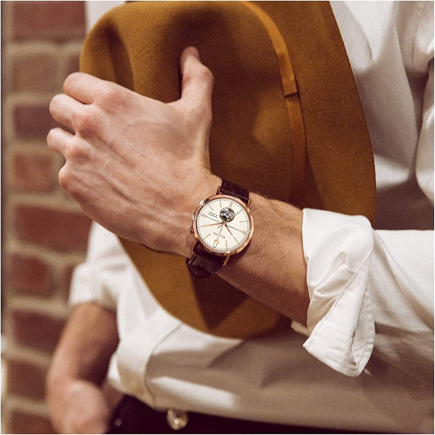 Bulova Men'S Classic Automatic Aerojet Strap Watch with Open Aperture