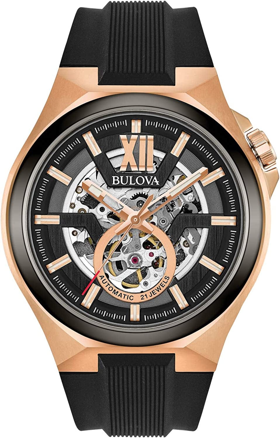 Bulova Men'S Classic Maquina Automatic Open Aperture Watch Rose Gold/Rubber Strap / Maquina