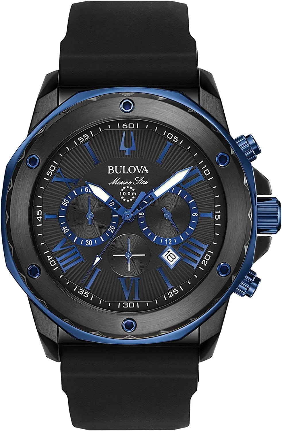 Bulova Men'S Marine Star Chronograph Silicone Strap Watch Blue/Black dial / Marine Star