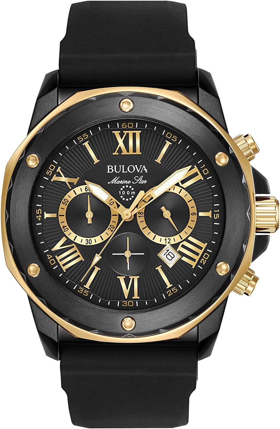 Bulova Men'S Marine Star Chronograph Silicone Strap Watch Gold/Black dial / Marine Star