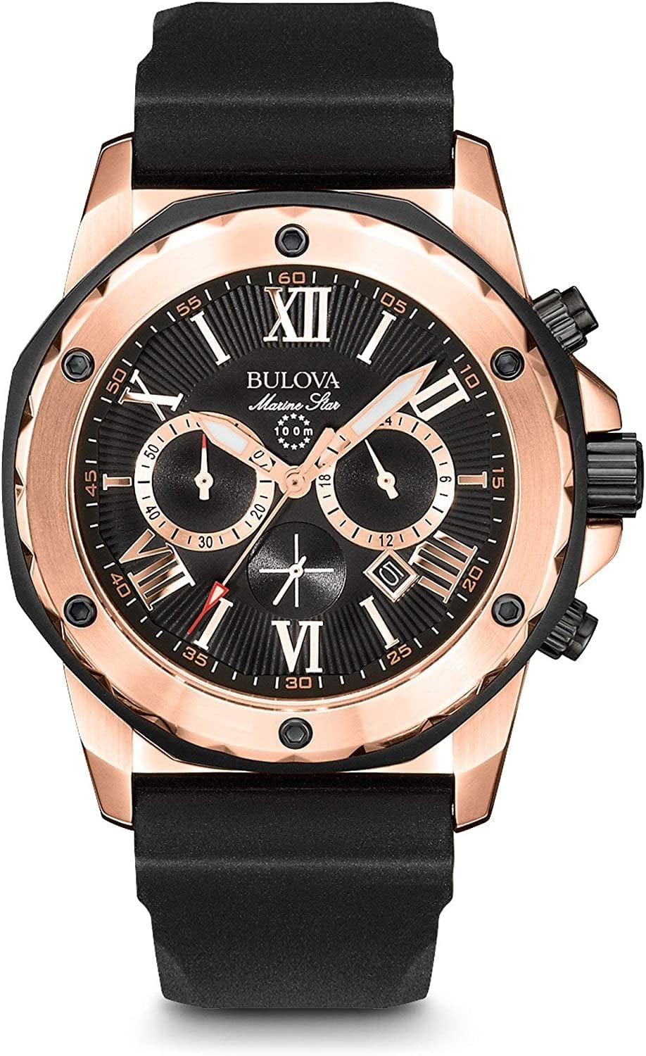 Bulova Men'S Marine Star Chronograph Silicone Strap Watch Rose Gold/Black dial / Marine Star