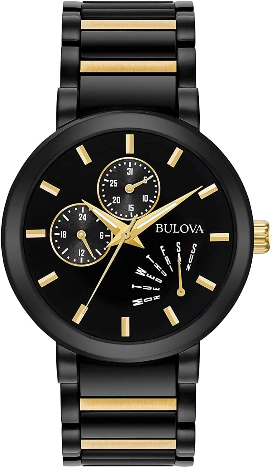 Bulova Men'S Multi-Function Modern Stainless Steel Watch Black and Gold / Sport
