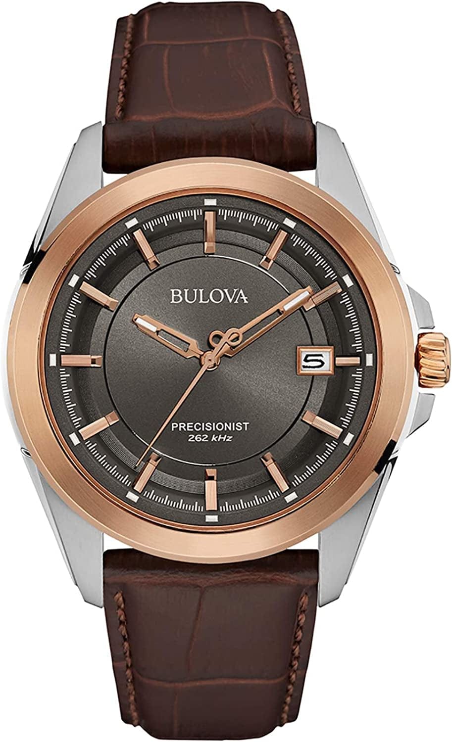 Bulova Mens Precisionist Leather Strap Watch Two-Tone/Gray dial / Preciscionist