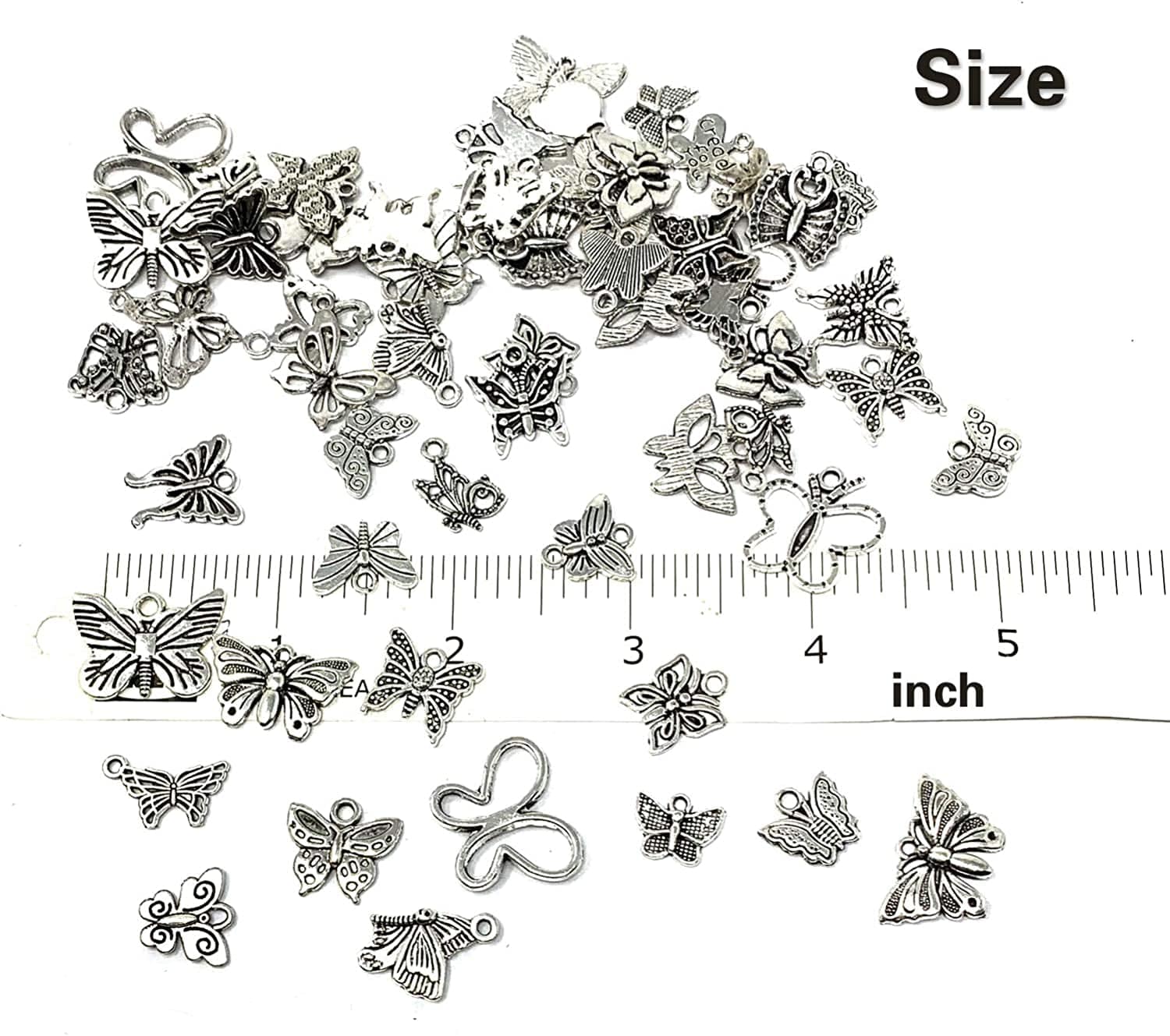 Butterfly Charms Beads Necklace Pendants DIY for Jewelry Making and Crafting, 60 PCS Tibetan Silver Plated Butterfly Charm