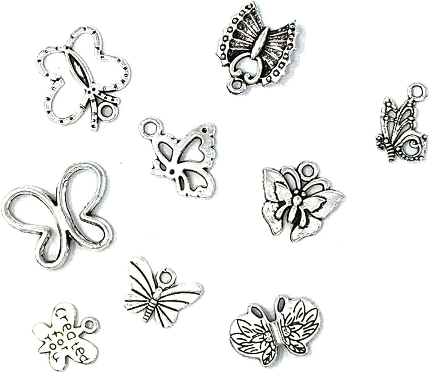 Butterfly Charms Beads Necklace Pendants DIY for Jewelry Making and Crafting, 60 PCS Tibetan Silver Plated Butterfly Charm