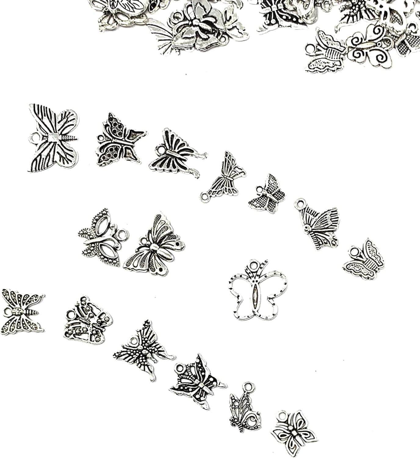 Butterfly Charms Beads Necklace Pendants DIY for Jewelry Making and Crafting, 60 PCS Tibetan Silver Plated Butterfly Charm