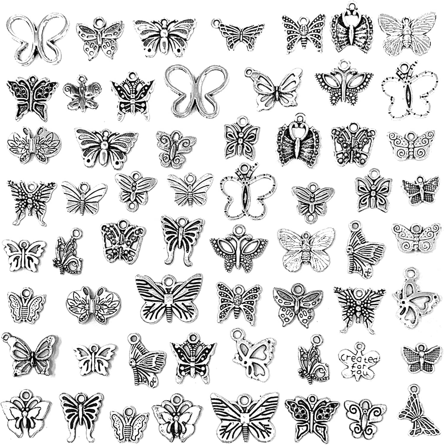 Butterfly Charms Beads Necklace Pendants DIY for Jewelry Making and Crafting, 60 PCS Tibetan Silver Plated Butterfly Charm
