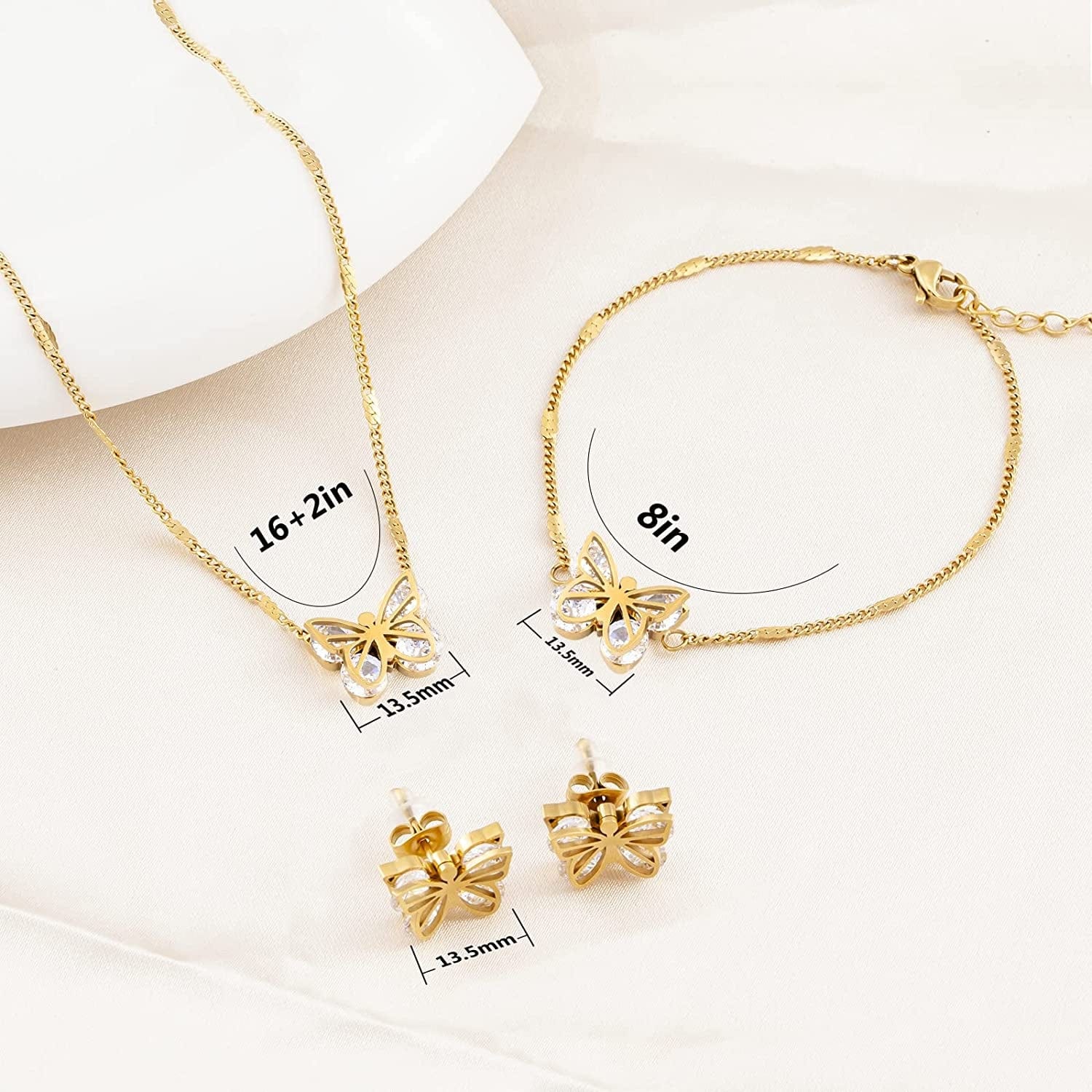 Butterfly Jewelry Set, Diamond 18K Gold Butterflies Pendant Necklace Inlaid Zircon Butterfly Bracelet Charm Hollow Butterfly Earrings Jewelry Accessories for Women Girls Christmas Gift