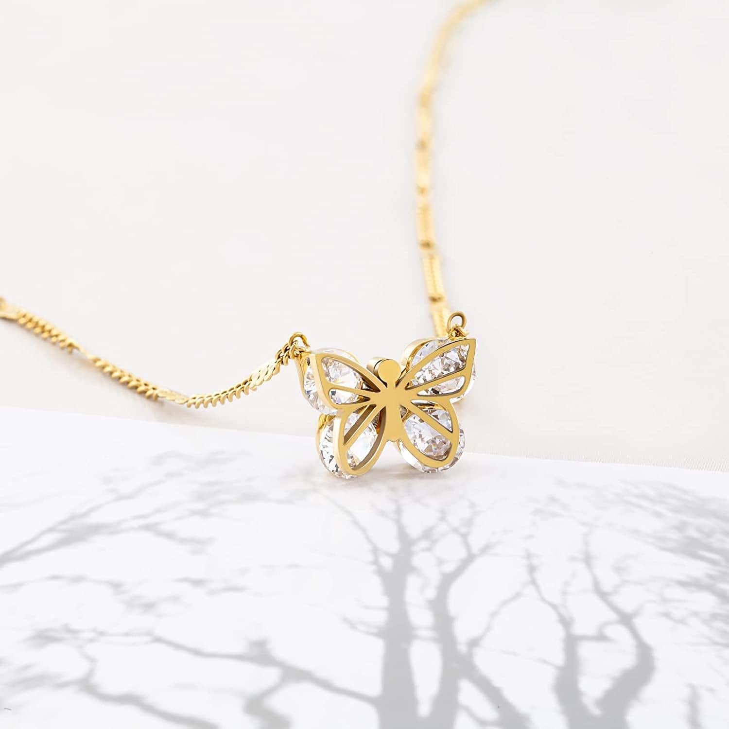 Butterfly Jewelry Set, Diamond 18K Gold Butterflies Pendant Necklace Inlaid Zircon Butterfly Bracelet Charm Hollow Butterfly Earrings Jewelry Accessories for Women Girls Christmas Gift