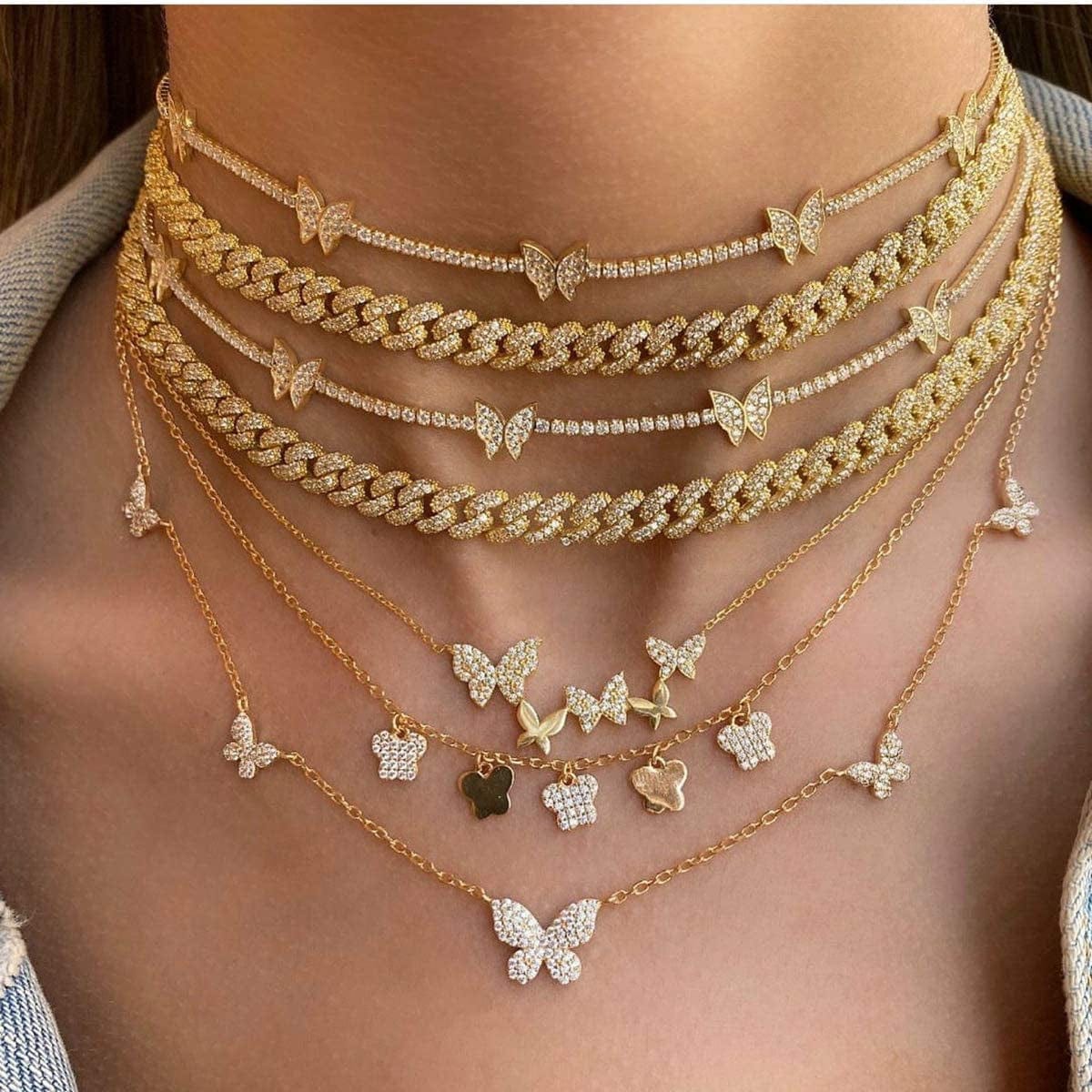 Butterfly Necklace Dainty 18K Gold Butterfly Choker Pendant Necklace for Women Daughter Jewelry Birthday Gifts (Gold)