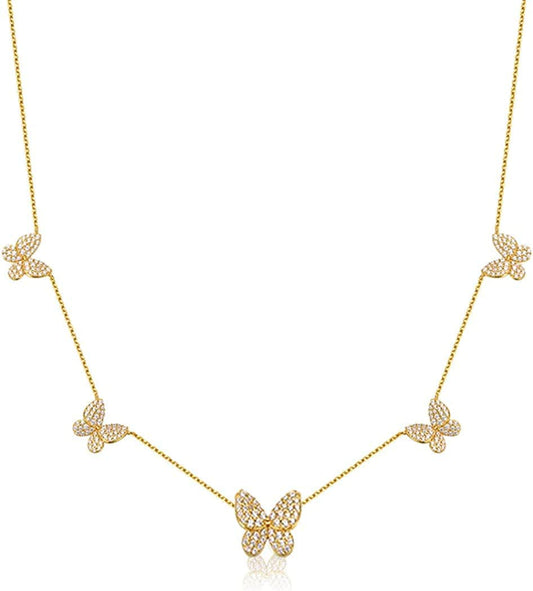 Butterfly Necklace Dainty 18K Gold Butterfly Choker Pendant Necklace for Women Daughter Jewelry Birthday Gifts (Gold)