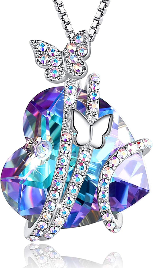 Butterfly Necklaces for Women, Christmas Gifts for Mom Wife Grandma,Anniversary Birthday Gifts for Her, Love Heart Jewelry 06-Jun-Vitrail Light-Purple