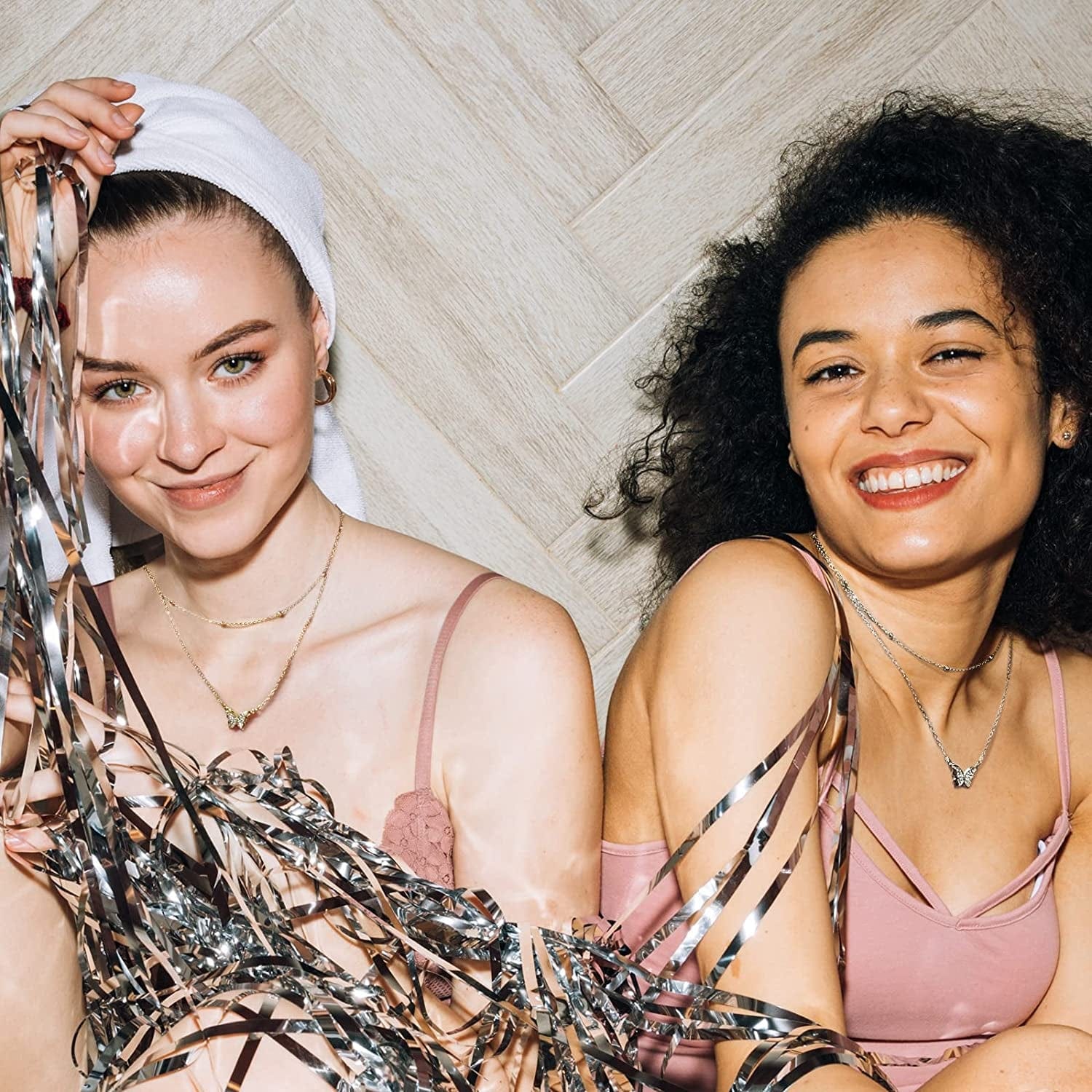 Butterfly Pendant Necklace for Cute Girls, 14K Gold Plated Handmade Hollow Layered Necklace for Women Birthday