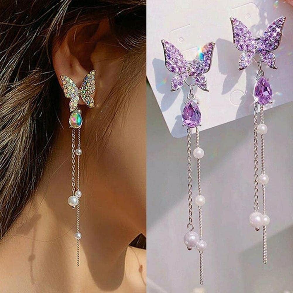 Butterfly Tassel Earrings Lovely Long Tassel Butterfly Stud Earrings Butterfly Dangle Earrings Fashion Jewelry Accessories for Women Girl