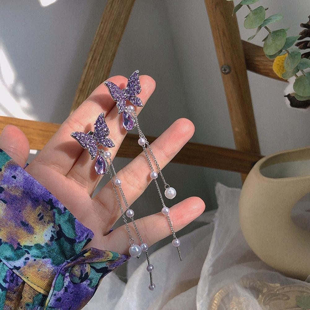 Butterfly Tassel Earrings Lovely Long Tassel Butterfly Stud Earrings Butterfly Dangle Earrings Fashion Jewelry Accessories for Women Girl