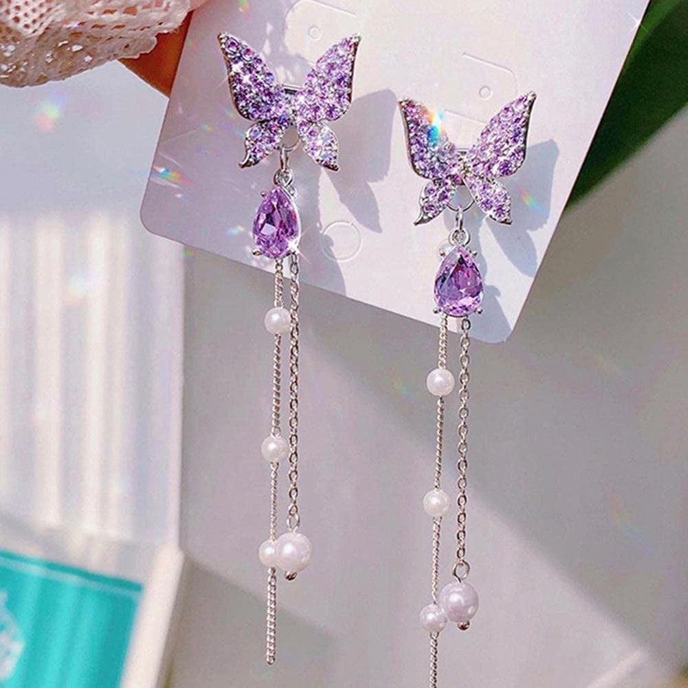 Butterfly Tassel Earrings Lovely Long Tassel Butterfly Stud Earrings Butterfly Dangle Earrings Fashion Jewelry Accessories for Women Girl