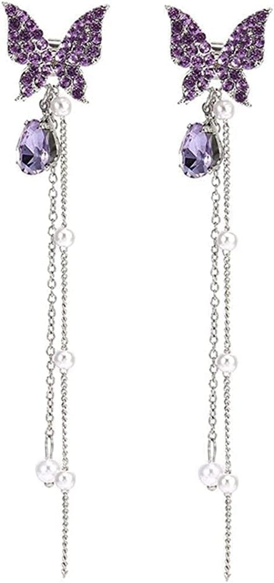 Butterfly Tassel Earrings Lovely Long Tassel Butterfly Stud Earrings Butterfly Dangle Earrings Fashion Jewelry Accessories for Women Girl