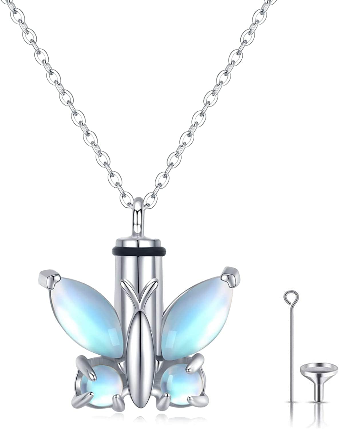 Butterfly Urn Necklace for Ashes for Women 925 Sterling Silver Celtic Knot Irish Necklace Cremation Jewelry for Ashes for Human Keepsake Memorial Jewelry Gifts for Ashes for Mom Men D-Small Moonstone Necklace