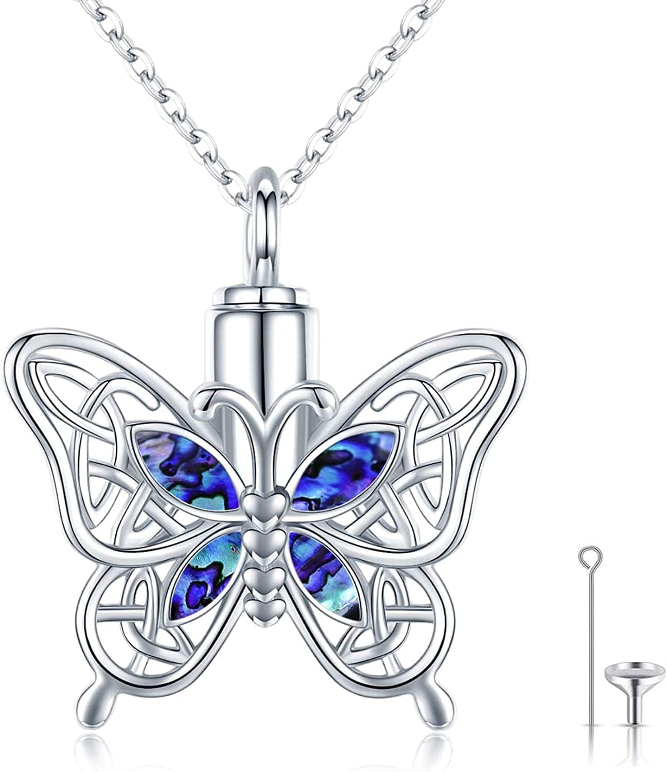 Butterfly Urn Necklace for Ashes for Women 925 Sterling Silver Celtic Knot Irish Necklace Cremation Jewelry for Ashes for Human Keepsake Memorial Jewelry Gifts for Ashes for Mom Men B-Abalone Shell Necklace