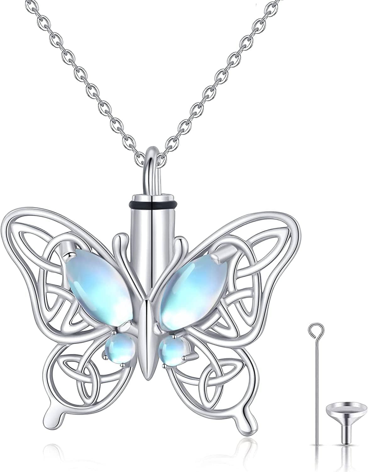Butterfly Urn Necklace for Ashes for Women 925 Sterling Silver Celtic Knot Irish Necklace Cremation Jewelry for Ashes for Human Keepsake Memorial Jewelry Gifts for Ashes for Mom Men C-Moonstone Necklace