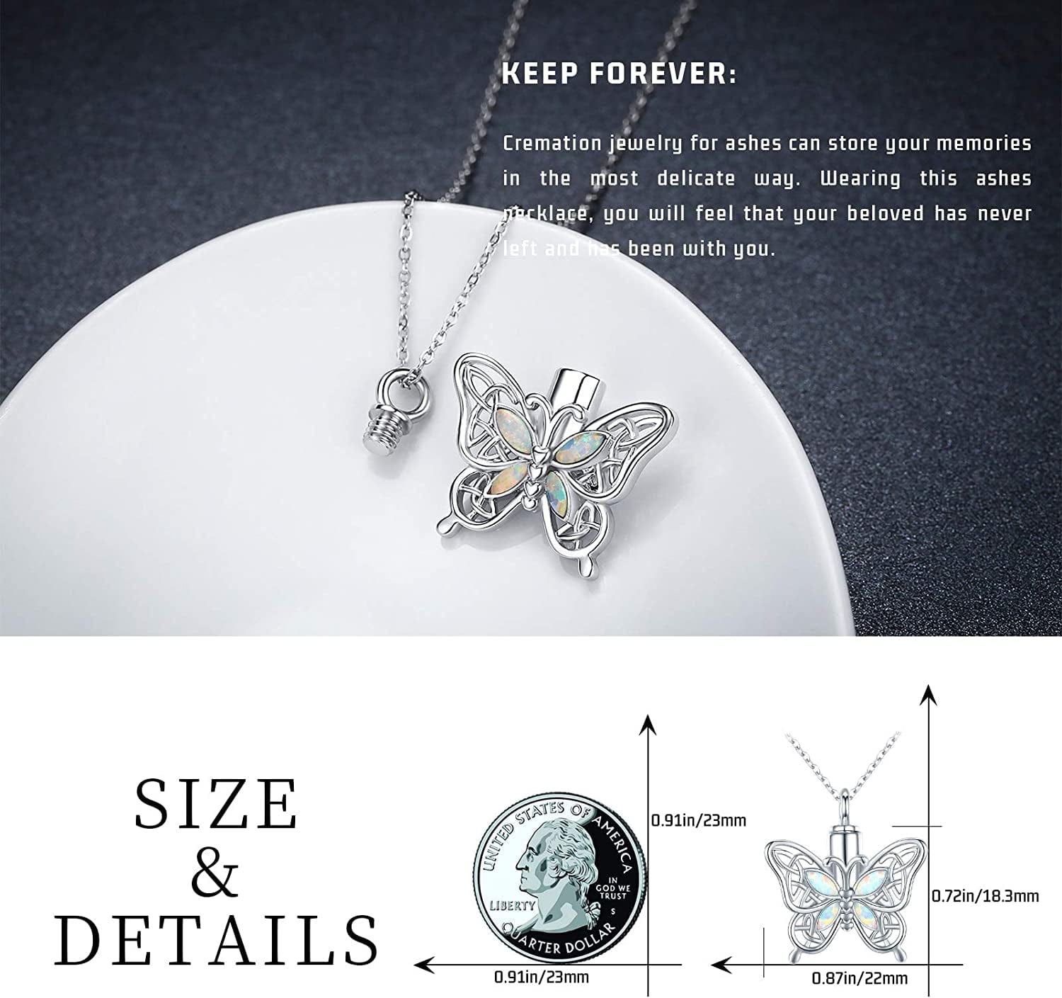 Butterfly Urn Necklace for Ashes for Women 925 Sterling Silver Celtic Knot Irish Necklace Cremation Jewelry for Ashes for Human Keepsake Memorial Jewelry Gifts for Ashes for Mom Men