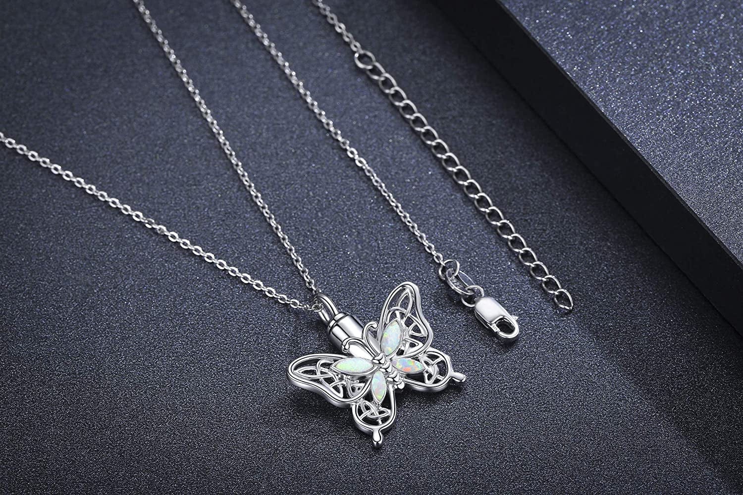 Butterfly Urn Necklace for Ashes for Women 925 Sterling Silver Celtic Knot Irish Necklace Cremation Jewelry for Ashes for Human Keepsake Memorial Jewelry Gifts for Ashes for Mom Men