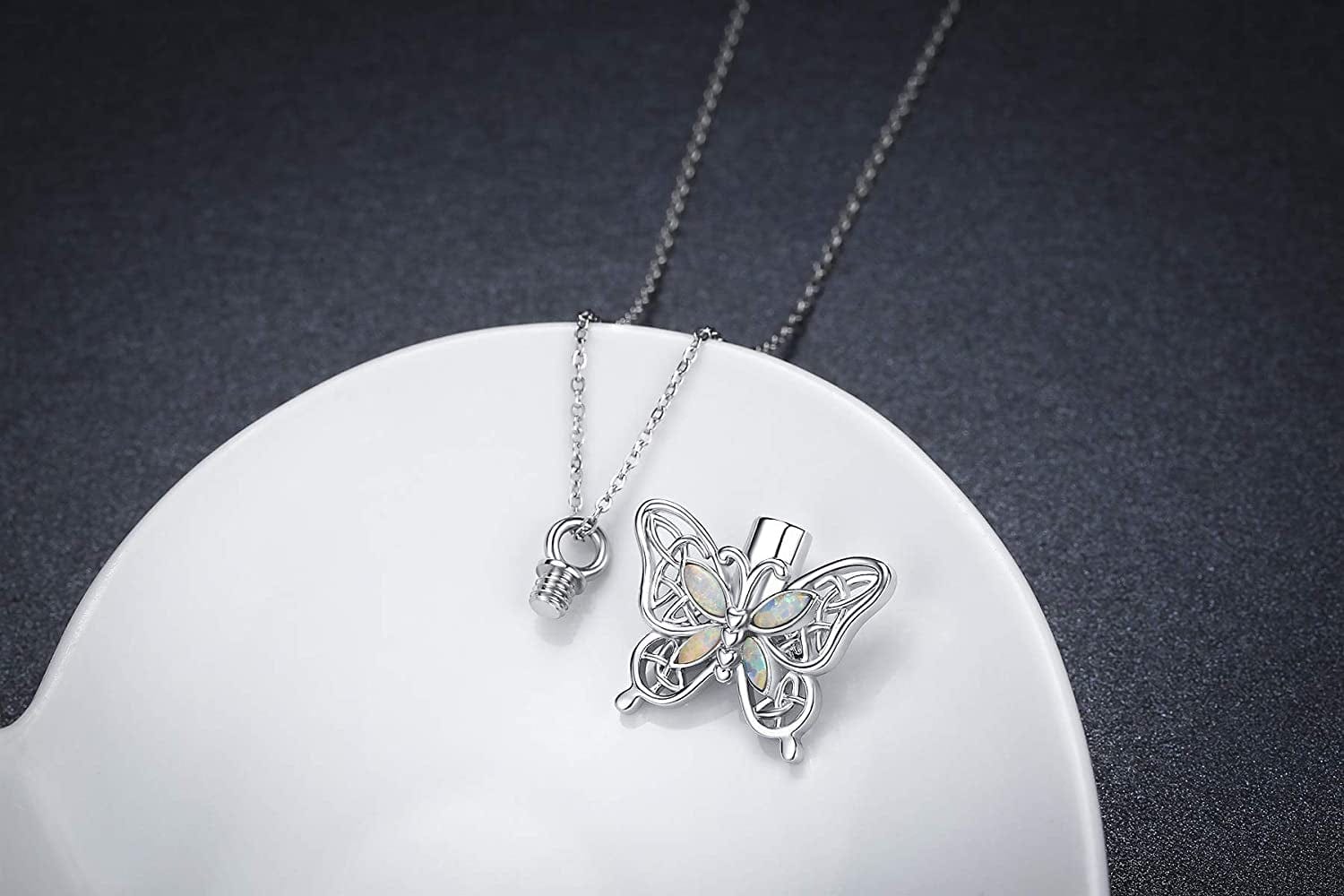 Butterfly Urn Necklace for Ashes for Women 925 Sterling Silver Celtic Knot Irish Necklace Cremation Jewelry for Ashes for Human Keepsake Memorial Jewelry Gifts for Ashes for Mom Men
