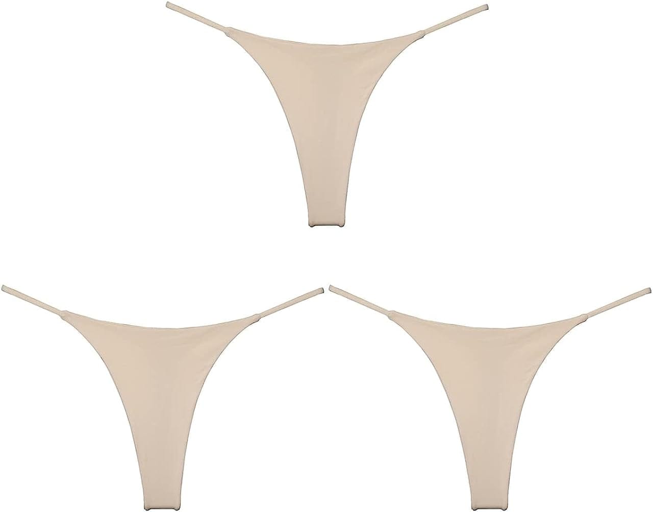 BY.ECG Cotton Thong for Women Sexy Seamless G String Underwear G-String 2 Pack Set Nude/Nude/Nude / Small