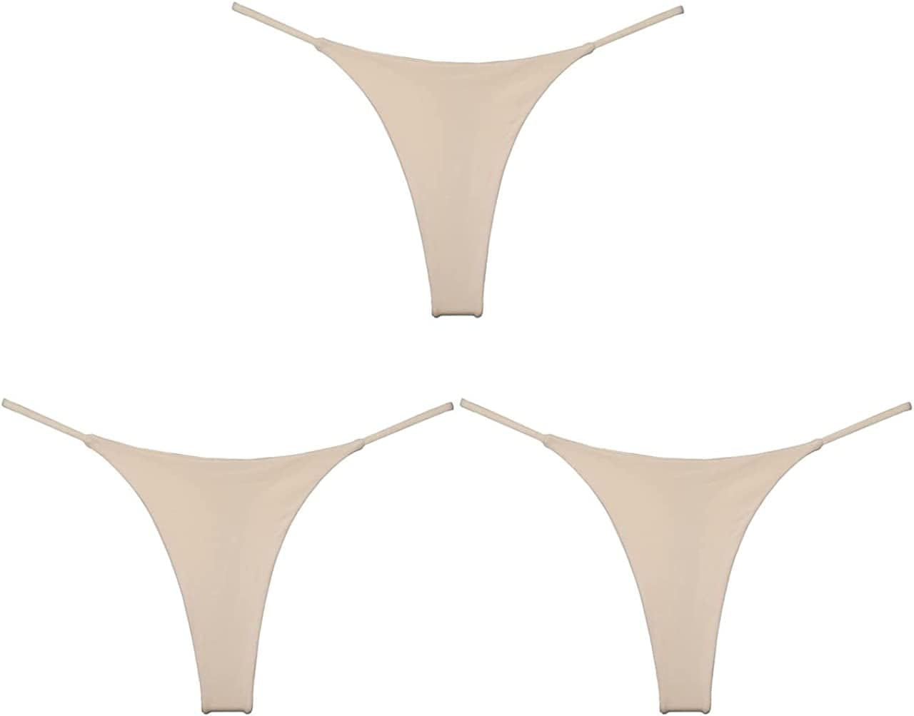 BY.ECG Cotton Thong for Women Sexy Seamless G String Underwear G-String 2 Pack Set Nude/Nude/Nude / Medium