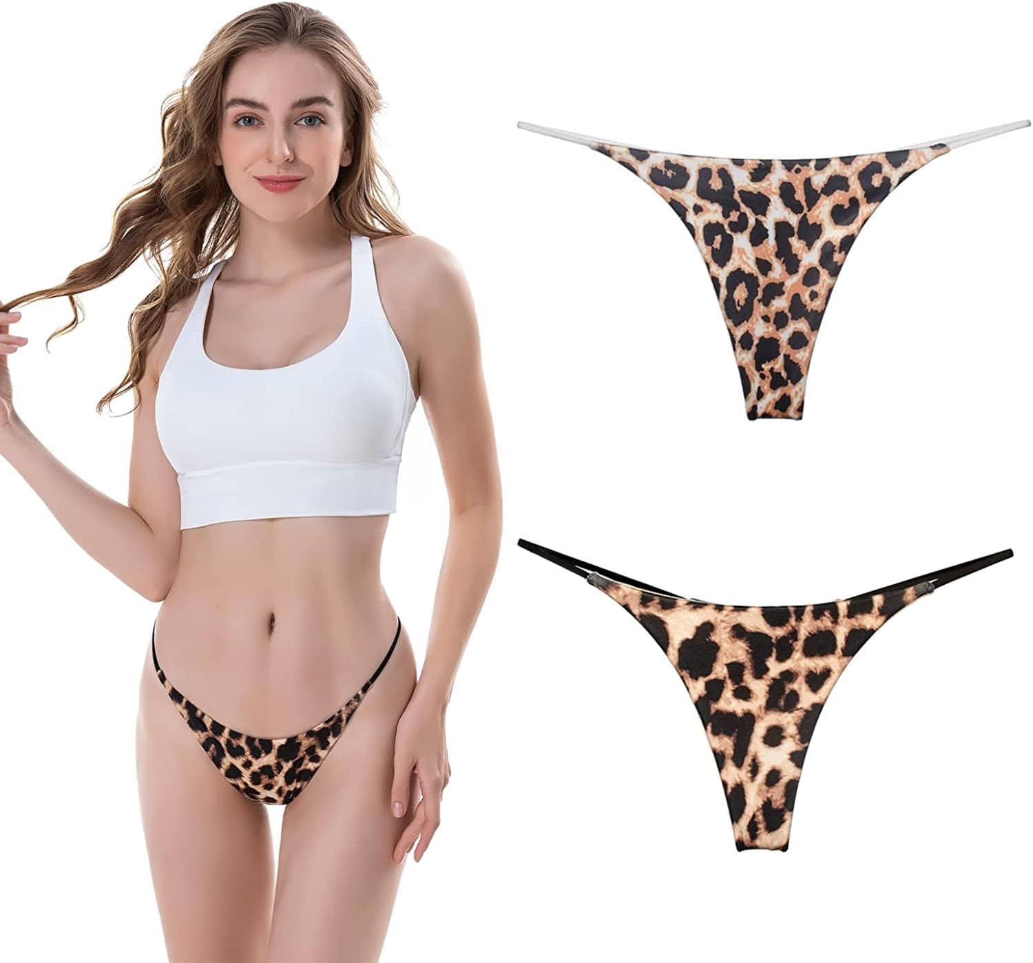 BY.ECG Cotton Thong for Women Sexy Seamless G String Underwear G-String 2 Pack Set Cheetah/Leopard / Medium