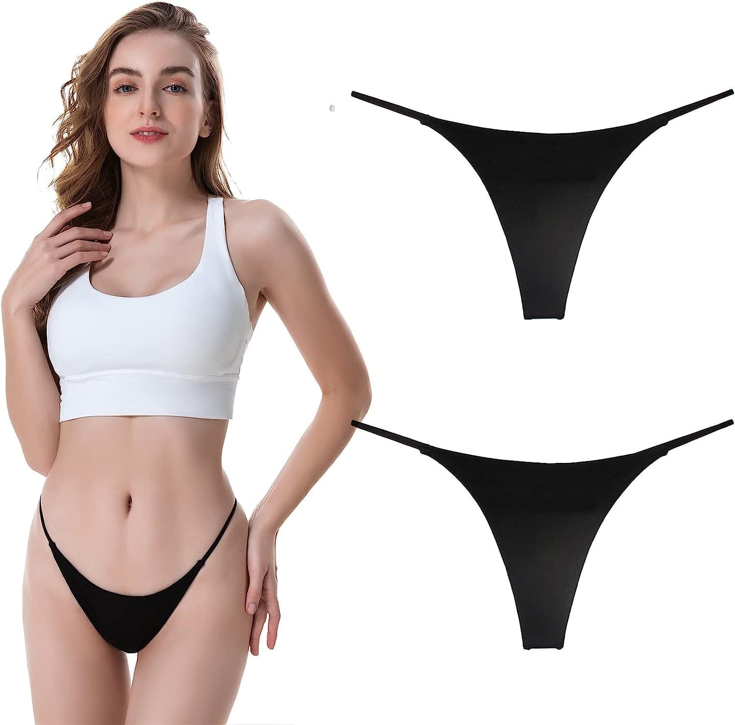 BY.ECG Cotton Thong for Women Sexy Seamless G String Underwear G-String 2 Pack Set Black/Black / Large-X-Large