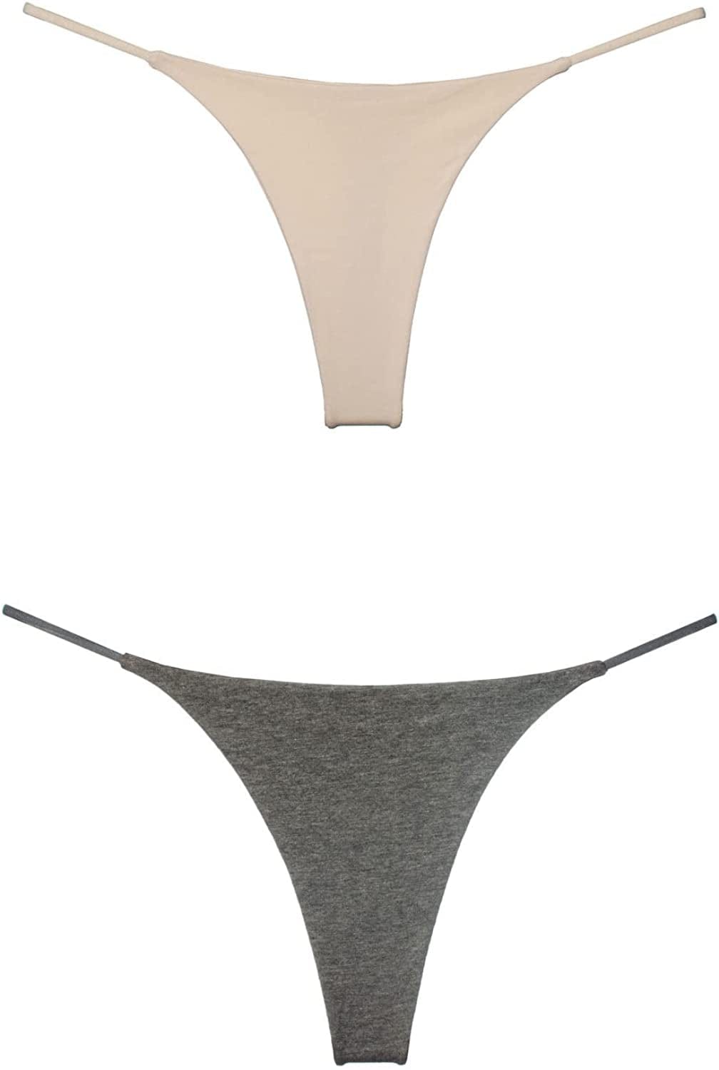 BY.ECG Cotton Thong for Women Sexy Seamless G String Underwear G-String 2 Pack Set Nude/Grey / Medium