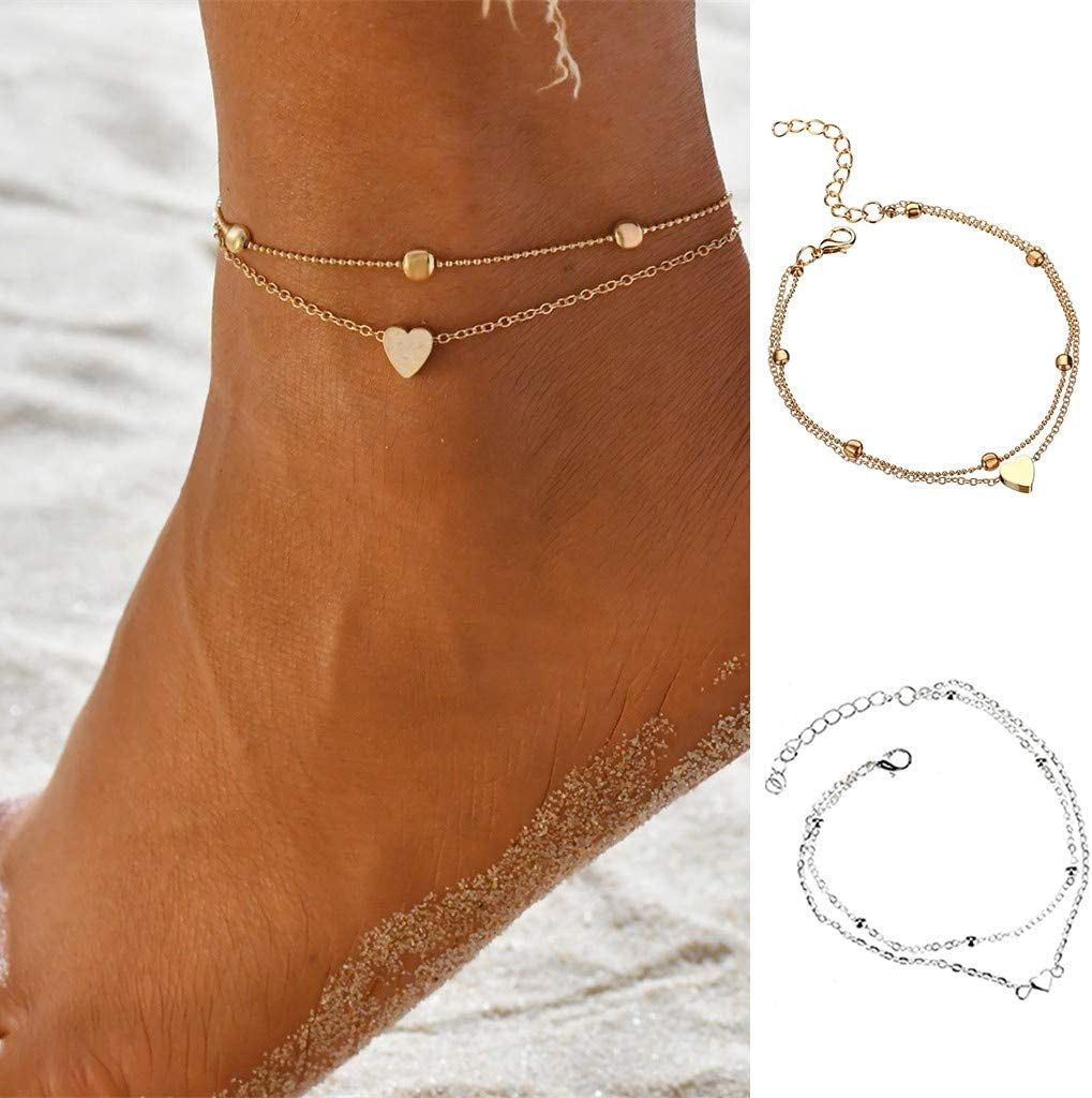 Love Heart Charm Ankle Bracelet Beach Ankle Bracelets Vintage Anklets Silver Layered Ankle Chain Foot Jewelry for Women and Girls Apparel & Accessories > Jewelry > Anklets Buymenow0