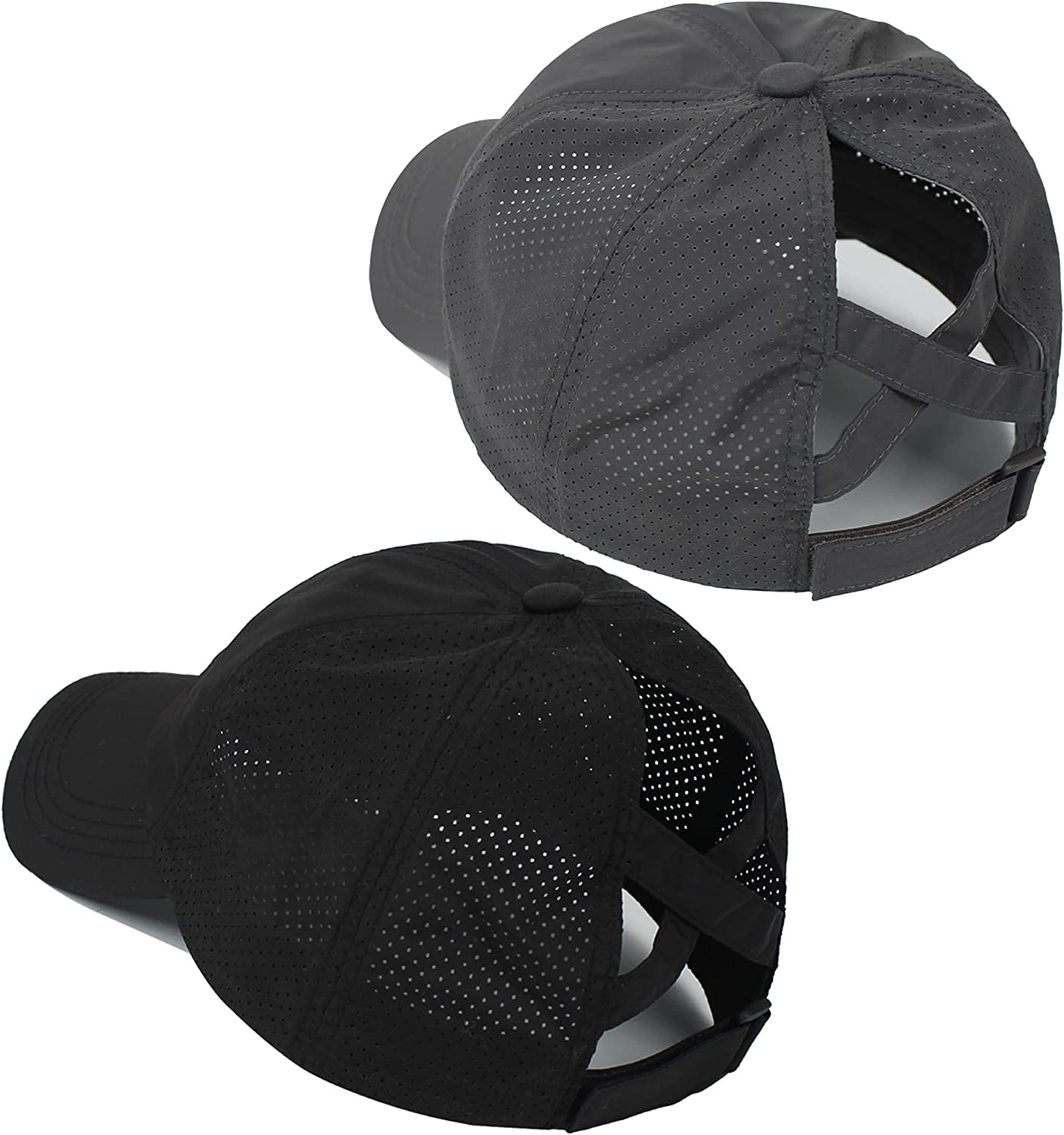 Muryobao 2 Packs Womens Criss Cross Ponytail Baseball Cap High Messy Bun Ponycap Quick Drying Mesh Outdoor Sports Travel Hat Apparel & Accessories > Clothing Accessories > Hats Muryobao Black & Dark Grey