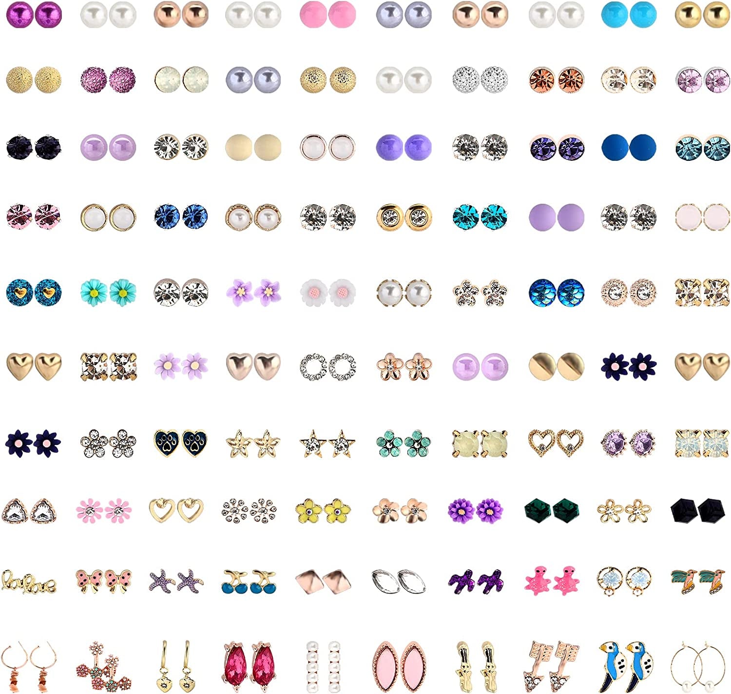 NEWITIN 100 Pairs Colorful Cute Stud Earrings for Girls Hypoallergenic Earrings Stainless Steel Earrings for Women Apparel & Accessories > Jewelry > Earrings NEWITIN Glittering Girl