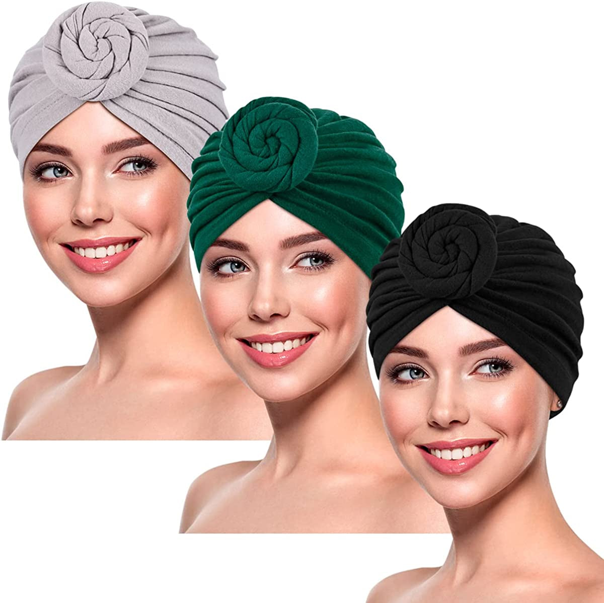 DANMY Women'S Beanie Turban Hats, Indian Hats Headscarves, Beanie Hats for Women,Turban for Women Apparel & Accessories > Clothing Accessories > Headwear DANMY Green/Gray/Black