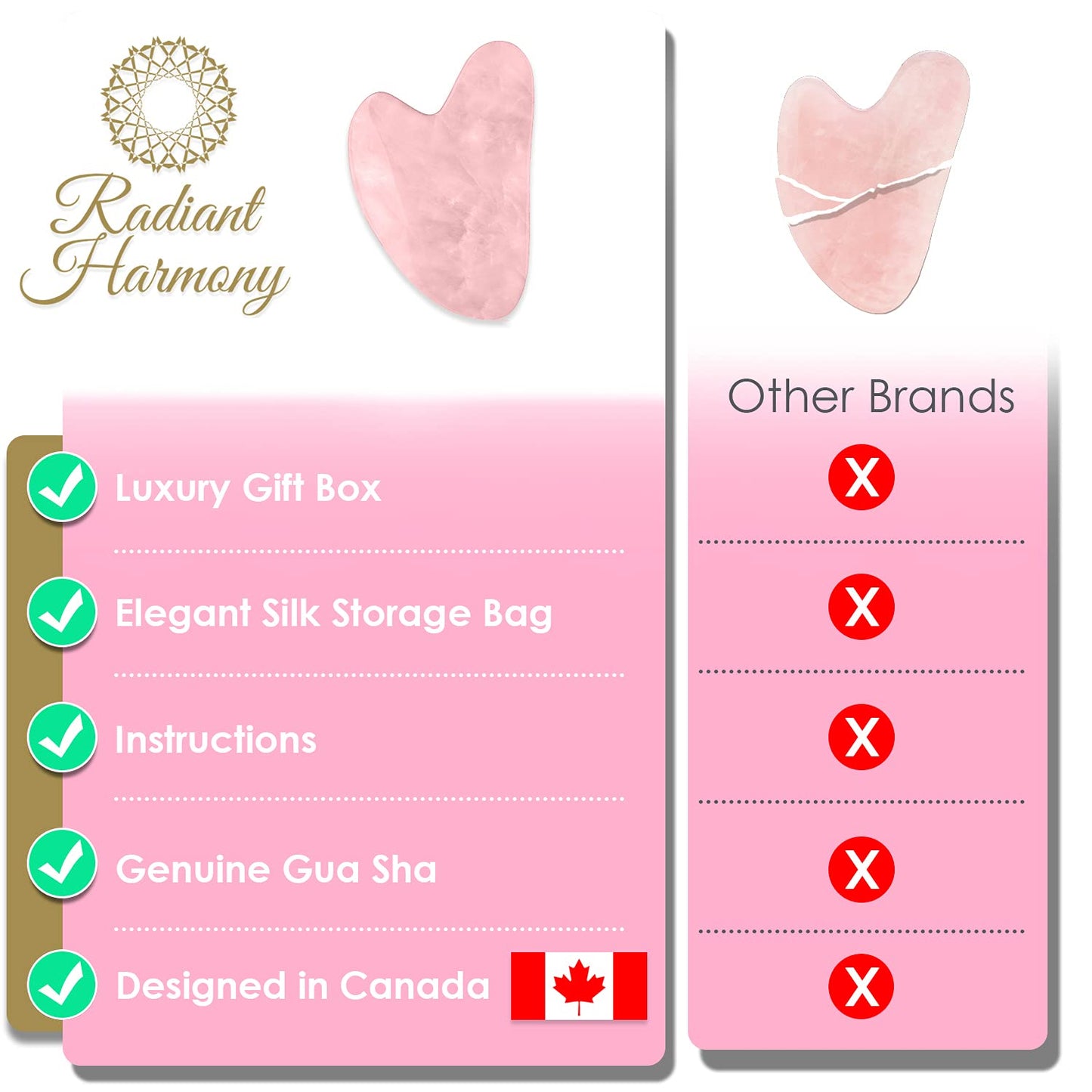 Radiant Harmony Gua Sha - Rose Quartz Gua Sha Facial Tools as Face Massager - Guasha Tool for Face Skin Care Tools - Easy to Use - Arrives in a Luxury Box & Bag with Guide - Gifts for Women Health & Beauty > Personal Care > Cosmetics > Cosmetic Tools > Skin Care Tools RADIANT HARMONY
