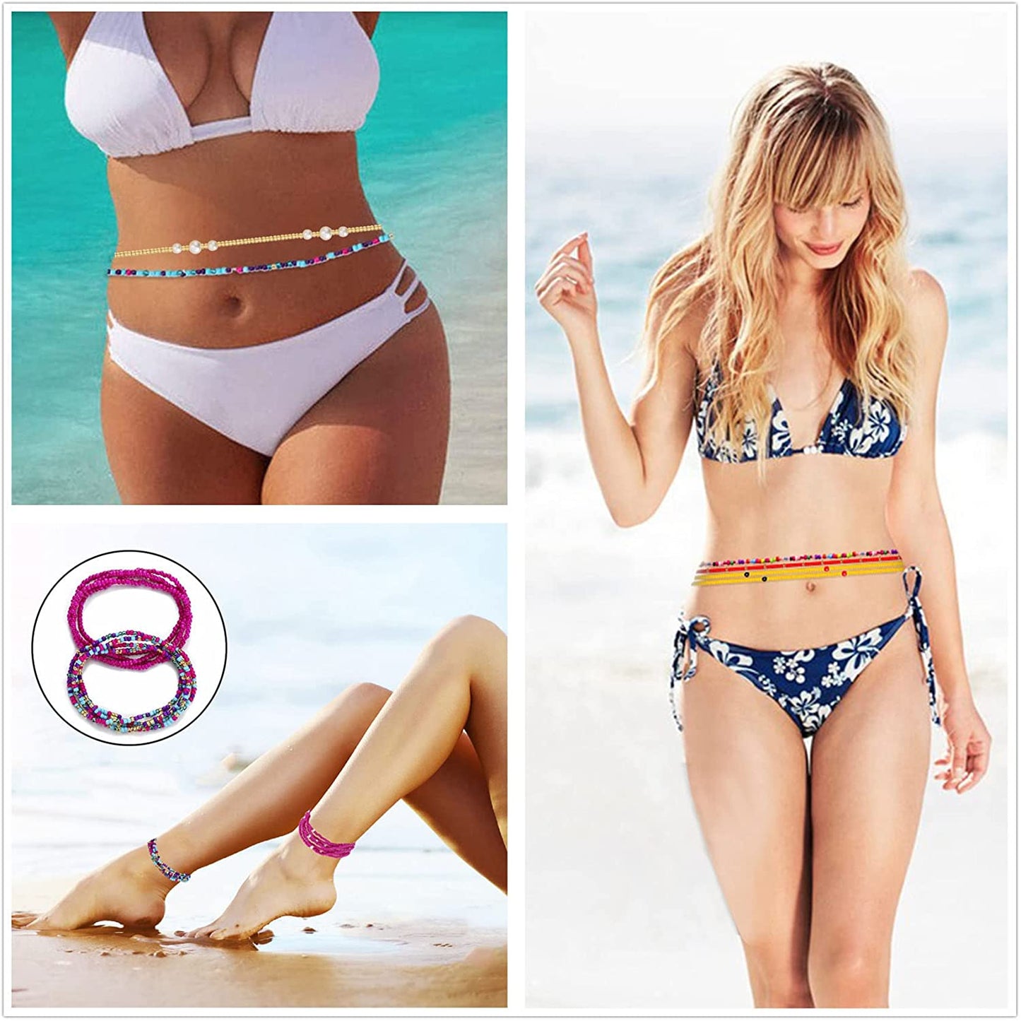 Honsny 23-50Inch Waist Beads for Women, Belly Beads Elastic Chain African Waist Beads plus Size Colorful Summer Beaded Body Chain Waist Jewelry Apparel & Accessories > Jewelry > Body Jewelry Honsny