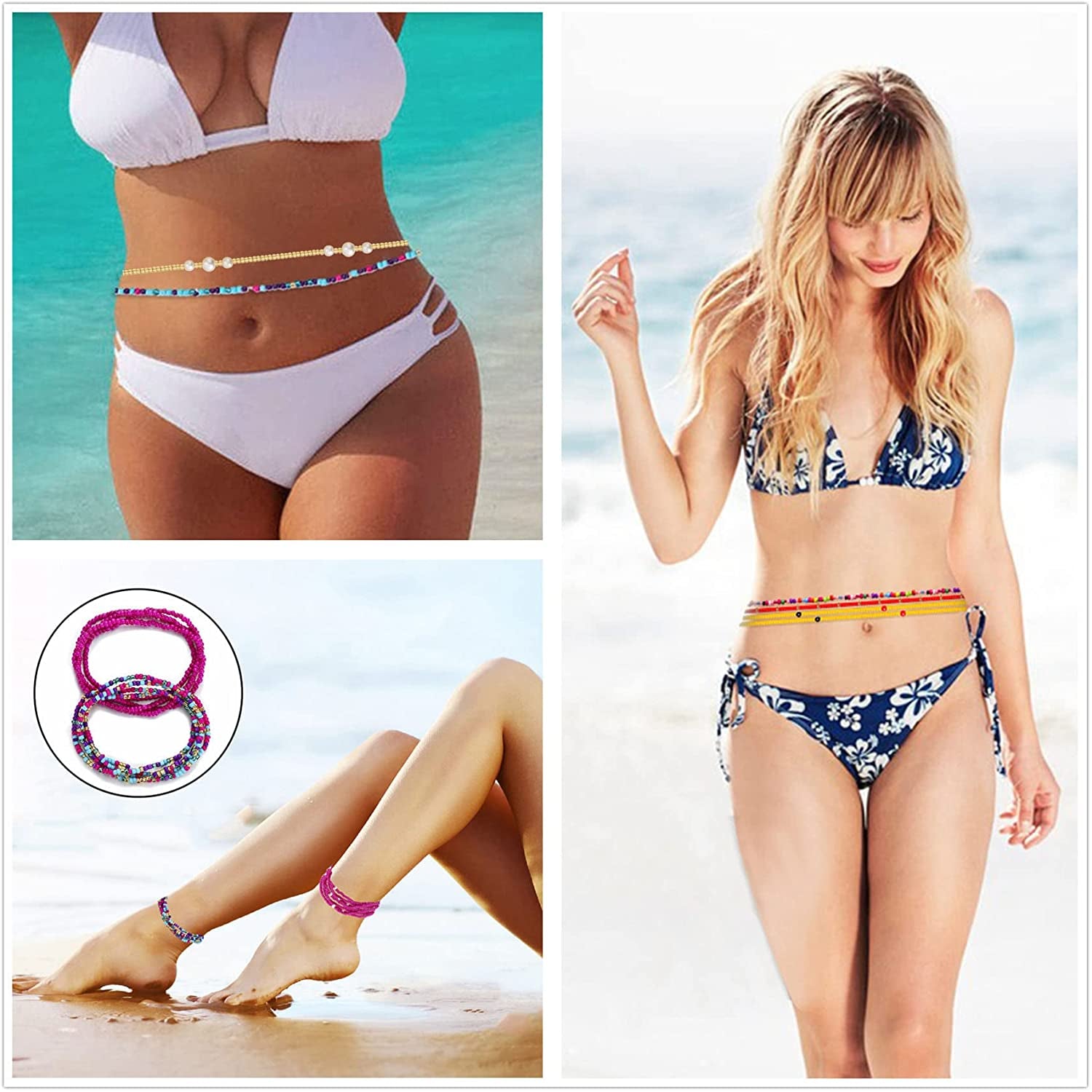 Honsny 23-50Inch Waist Beads for Women, Belly Beads Elastic Chain African Waist Beads plus Size Colorful Summer Beaded Body Chain Waist Jewelry Apparel & Accessories > Jewelry > Body Jewelry Honsny