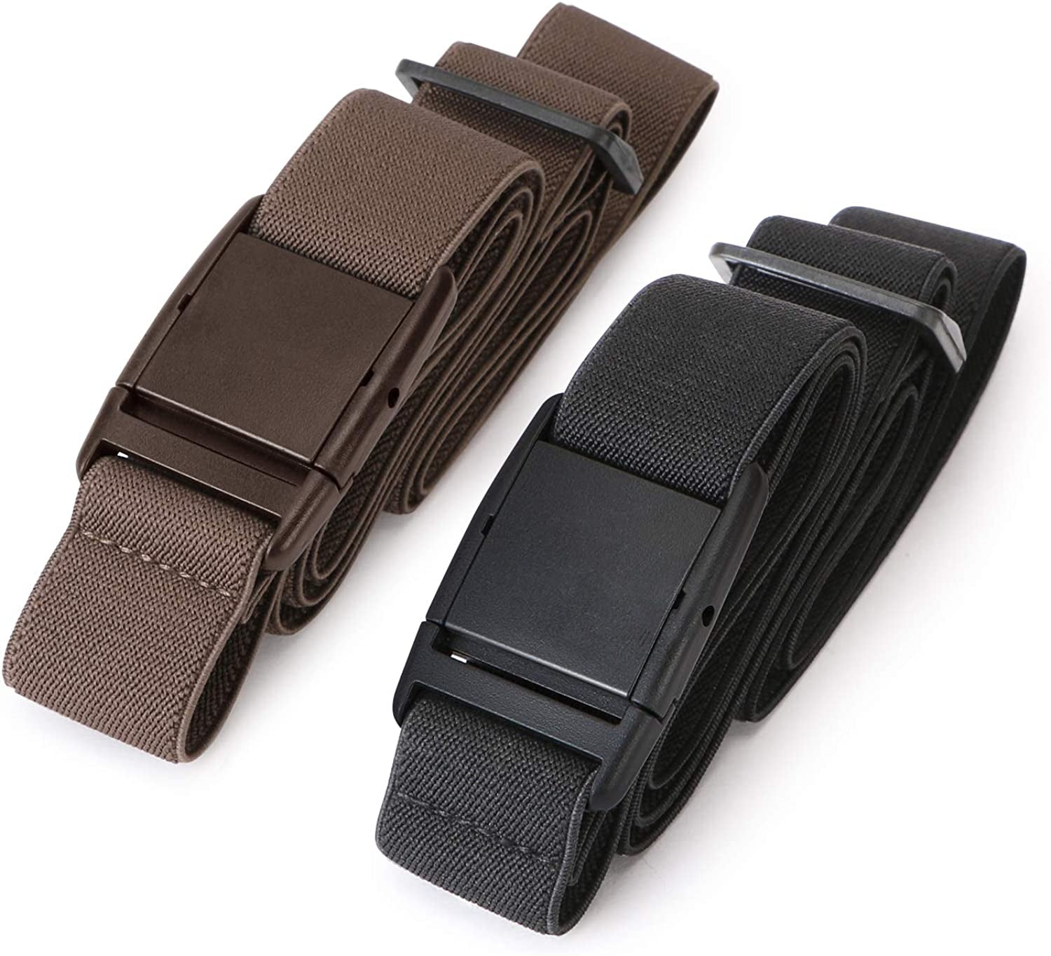 No Show Women Stretch Belt Invisible Elastic Web Strap Belt with Flat Buckle for Jeans Pants Dresses Apparel & Accessories > Clothing Accessories > Belts KYLIE MAX E-black+coffee Suit for US Size 0-16