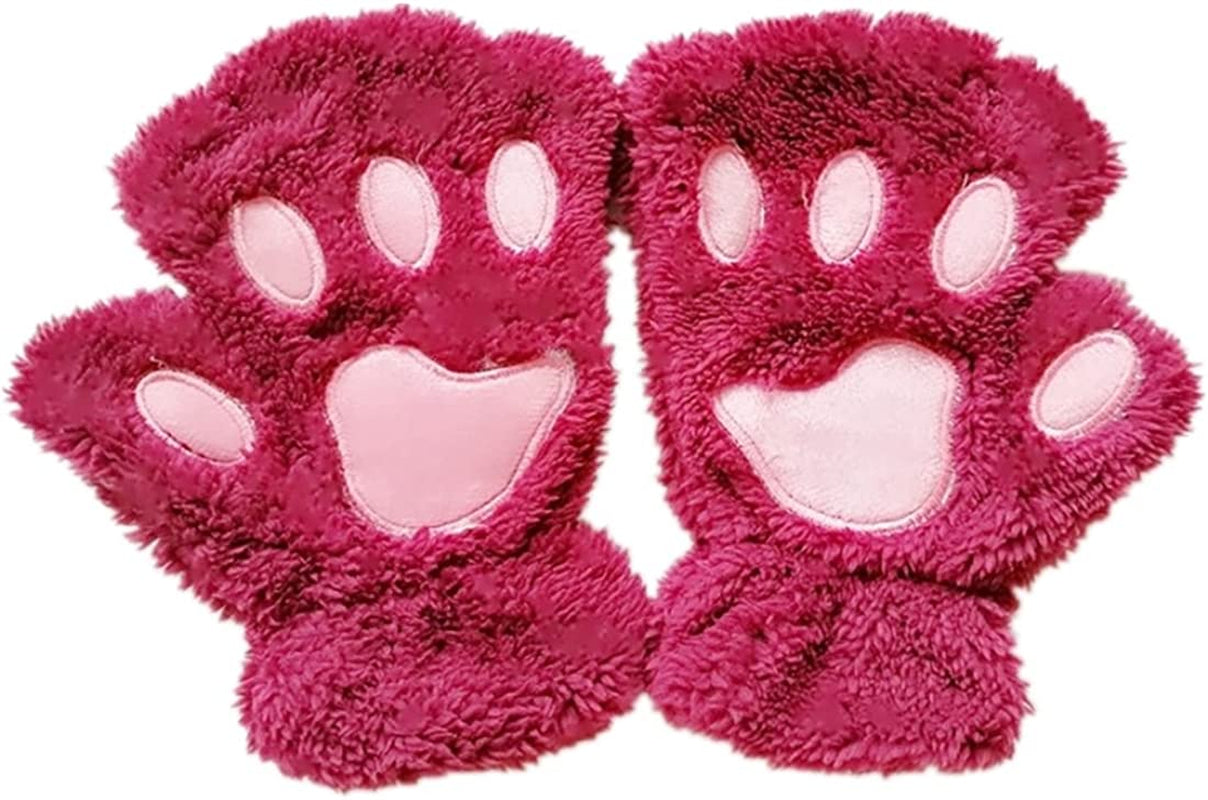 Mizhome Cat Bear Plush Claw Paw Mitten Soft Winter Gloves Costume Apparel & Accessories > Clothing Accessories > Gloves & Mittens MizHome Wine Red