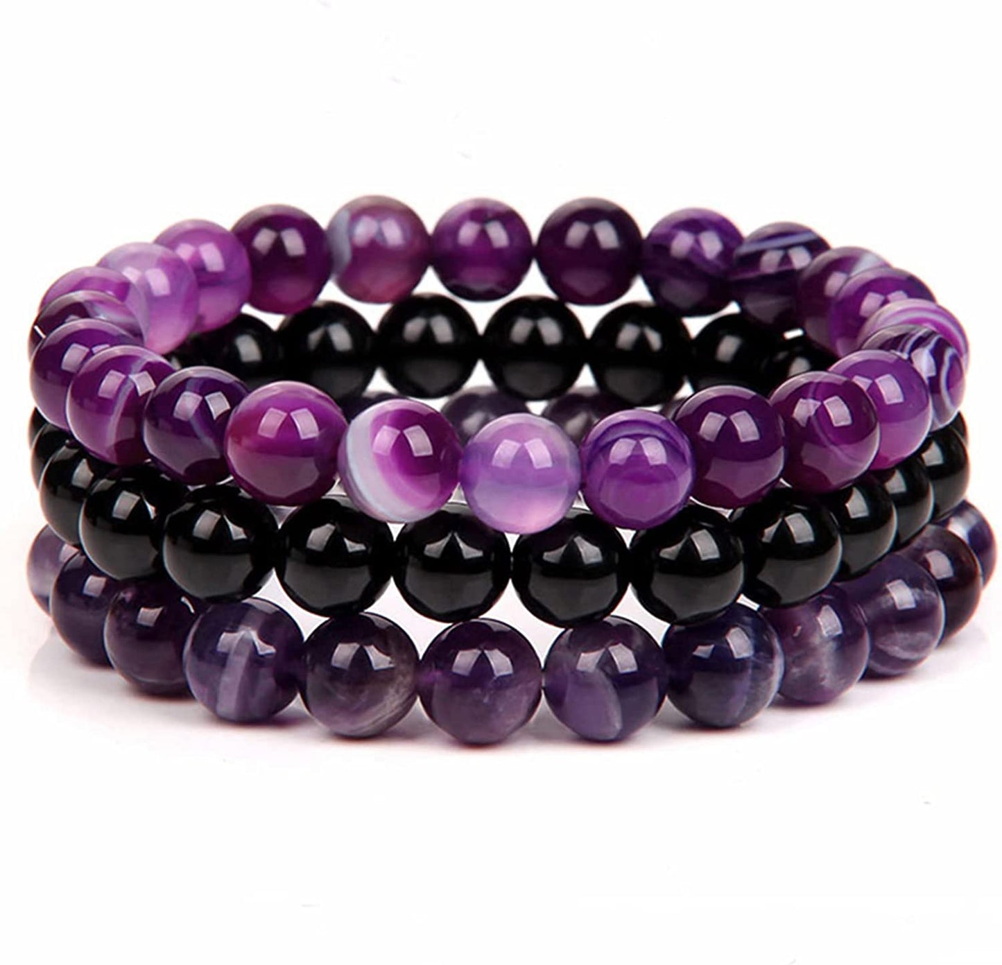 SONNYX 3Pcs 8Mm Semi-Precious Gemstones Beaded Bracelets for Women Men Healing Crystal Stone Bracelet Stretch round Beaded Elastic Bracelets Unisex Jewelry Gifts Apparel & Accessories > Jewelry > Bracelets SONNYX Purple
