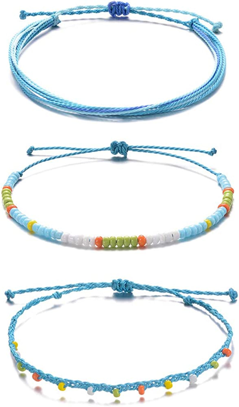 Tarsus Waterproof Adjustable Boho Ankle Bracelets Set Braided String Hawaii Anklets Jewelry Gifts for Women Teen Girls Apparel & Accessories > Jewelry > Anklets R&H Jewelry Anklet#A - 3 pcs